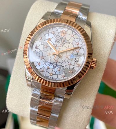 Swiss Faux Rolex new Datejust Floral motif Dial Half Rose Gold Oyster Bracelet 31mm